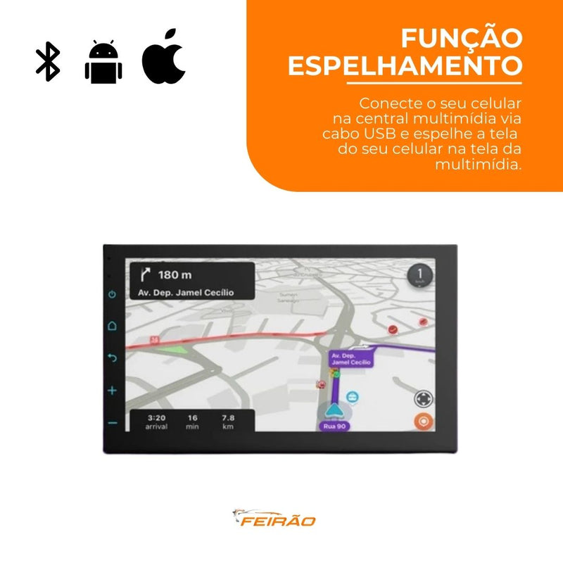 Central Multimídia 7pol Universal com CarPlay e Android Auto mais Espelhamento para Android IOS WK70F